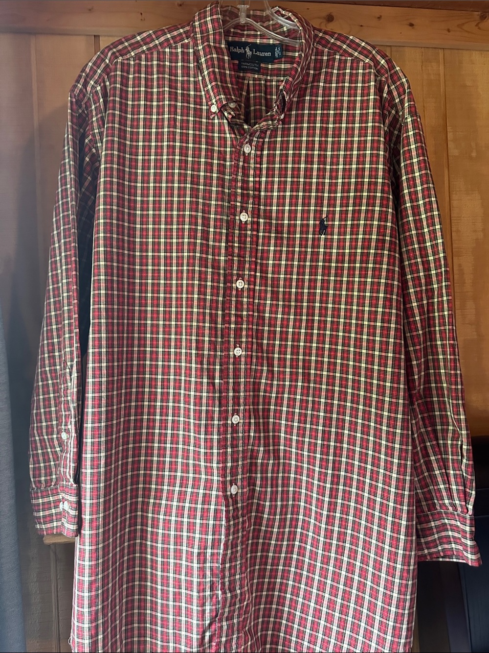Men’s size XLG 100% cotton Ralph Lauren Red Plaid Button-Down Shirt 8261.5cv
